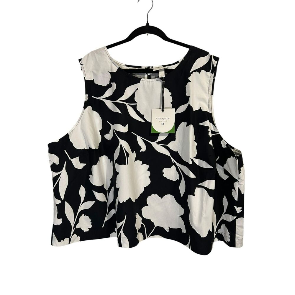 Kate Spade Black White Floral Sleeveless Blouse Plus Size 4X Chic Top